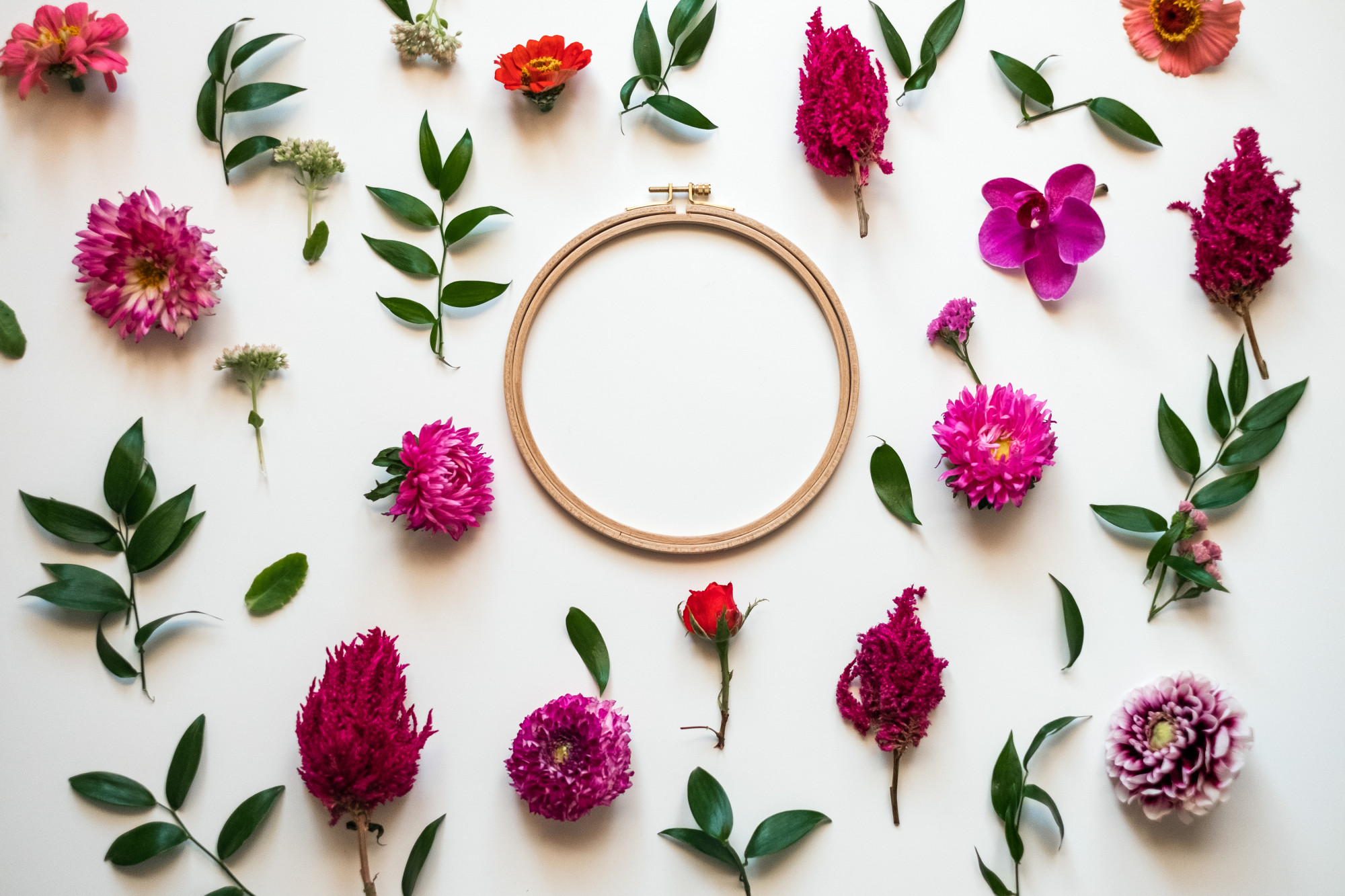 Finished floral hoop embroidery